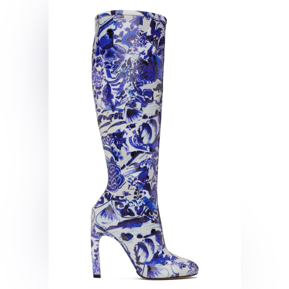 DRIES VAN NOTEN Unisex Blue White Fine China Unisex Patent Leather Boots - Picture 3 of 7